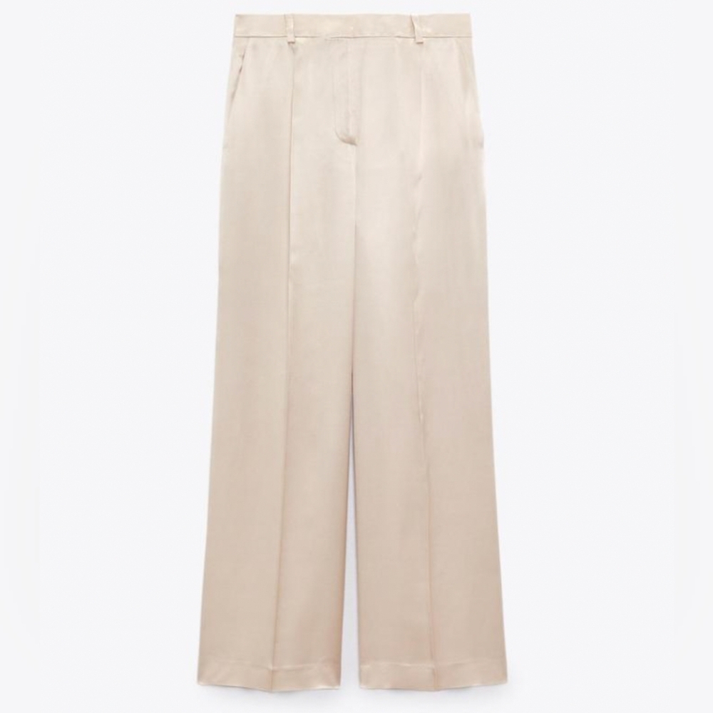 High-Waisted Satin Effect Wide Leg Trousers